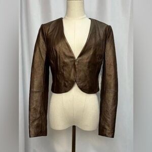 Ecru Dark Brown Leather Women's Jacket